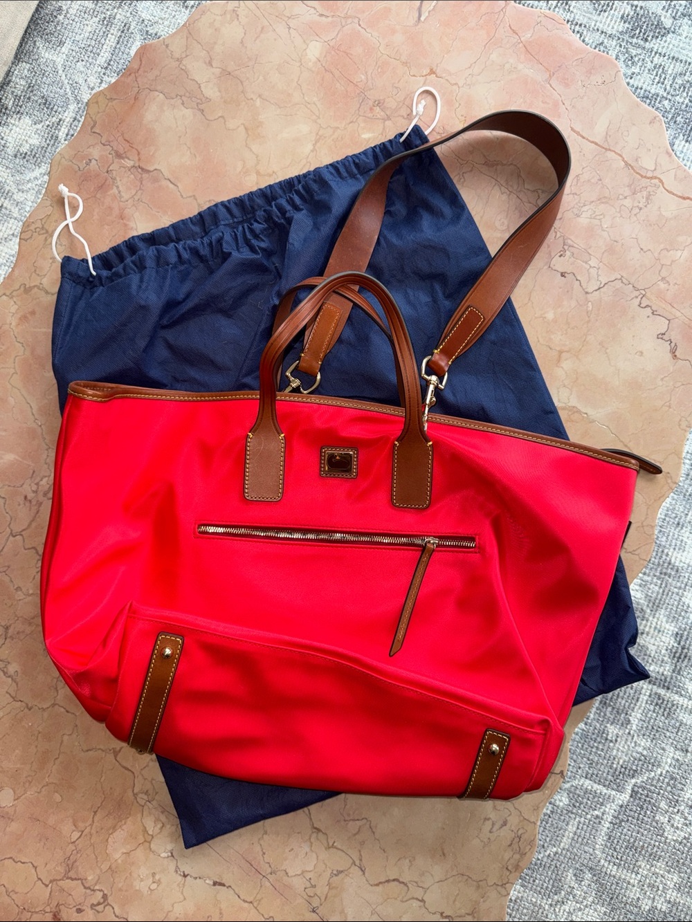 Dooney & Bourke Vibrant Red Tote with Brown Accents